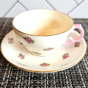Tea Cup Melba White with Pink Roses Fine Bone China Tea Cup Matching Set